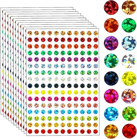 7040Pcs Color Coding Labels Round Small Stickers 1/4" Shiny Circle Sparkle Dot Stickers Laser Glitter Mini Round Dot Sticker 40 Sheets 16 Colors Style Coding Label Sticker for Office Home Art DIY in Saudi Arabia