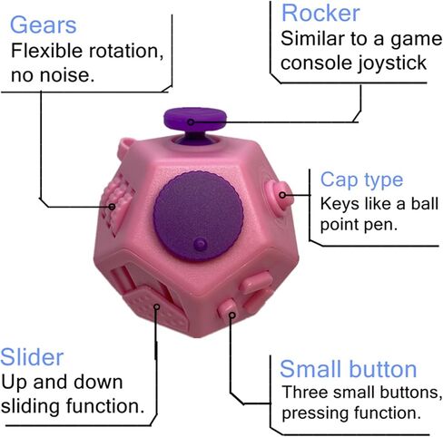 Mini Fidget Toys Cube 12 Sides Declession Declession Cube مكافحة القلق وإجهاد الإغاثة تحسين التركيز على لعبة تململ فريدة من نوعها للأطفال والكبار (Pink F1) in Saudi Arabia
