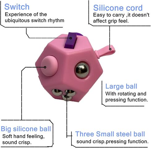 Mini Fidget Toys Cube 12 Sides Declession Declession Cube مكافحة القلق وإجهاد الإغاثة تحسين التركيز على لعبة تململ فريدة من نوعها للأطفال والكبار (Pink F1) in Saudi Arabia