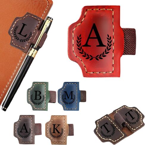 Custom Bygone Mark Bookmark with Pen Holder Erebloom Personalized Magnetic Leather Bookmarks with Initial Magnetic Leather Pen Holder Bookmark for Reading Women and Men Gifts for Booklovers (Red, A) in Kuwait