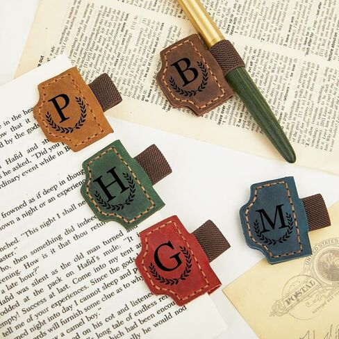 Custom Bygone Mark Bookmark with Pen Holder Erebloom Personalized Magnetic Leather Bookmarks with Initial Magnetic Leather Pen Holder Bookmark for Reading Women and Men Gifts for Booklovers (Red, A) in Kuwait