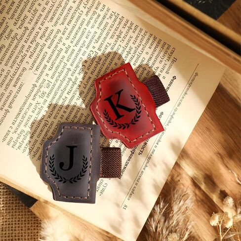 Custom Bygone Mark Bookmark with Pen Holder Erebloom Personalized Magnetic Leather Bookmarks with Initial Magnetic Leather Pen Holder Bookmark for Reading Women and Men Gifts for Booklovers (Red, A) in Kuwait