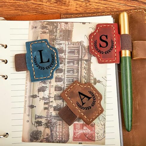 Custom Bygone Mark Bookmark with Pen Holder Erebloom Personalized Magnetic Leather Bookmarks with Initial Magnetic Leather Pen Holder Bookmark for Reading Women and Men Gifts for Booklovers (Red, A) in Kuwait