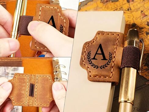 Custom Bygone Mark Bookmark with Pen Holder Erebloom Personalized Magnetic Leather Bookmarks with Initial Magnetic Leather Pen Holder Bookmark for Reading Women and Men Gifts for Booklovers (Red, A) in Kuwait