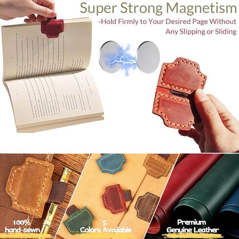 Custom Bygone Mark Bookmark with Pen Holder Erebloom Personalized Magnetic Leather Bookmarks with Initial Magnetic Leather Pen Holder Bookmark for Reading Women and Men Gifts for Booklovers (Red, A) in Kuwait