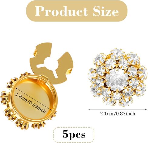 أغطية زر 5 أجهزة كمبيوتر ، أغطية زر للنساء بلوزات راينستون تغطية قابلة للفصل مقطع أزرار لا توجد أزرار زخرفية للباس الملابس صياغة زينة ذهبية in Kuwait