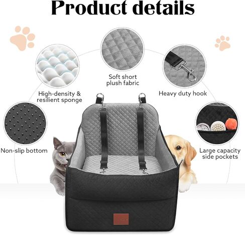Dog Car Seat for Small/Medium Dogs Under 35lbs, Memory Foam Dog Booster Seats with Washable Removable Cover, Travel Portable Pet Car Seat with 2 Safety Belts and Storage Pockets (Black/Brown, Medium) in Saudi Arabia