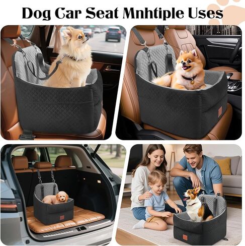 Dog Car Seat for Small/Medium Dogs Under 35lbs, Memory Foam Dog Booster Seats with Washable Removable Cover, Travel Portable Pet Car Seat with 2 Safety Belts and Storage Pockets (Black/Brown, Medium) in Saudi Arabia