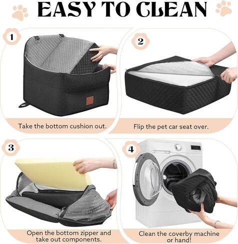 Dog Car Seat for Small/Medium Dogs Under 35lbs, Memory Foam Dog Booster Seats with Washable Removable Cover, Travel Portable Pet Car Seat with 2 Safety Belts and Storage Pockets (Black/Brown, Medium) in Saudi Arabia