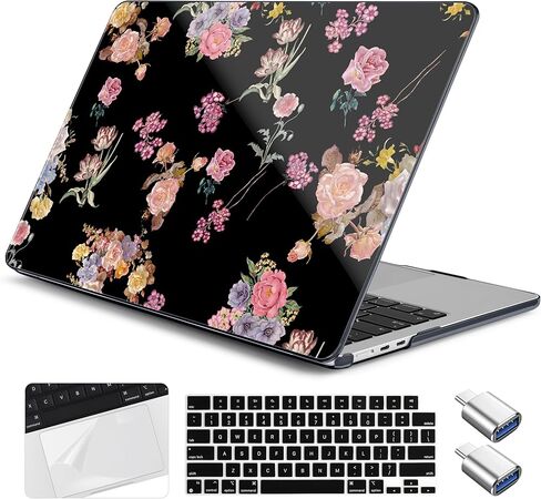 for M4 MacBook Air 15 inch Case 2025 2024 2023 Released A3241 A3114 M3 A2941 M2, Hard Shell Laptop Case with Keyboard Cover & Trackpad Film & 2 OTG Adapters, Daisy Flowers in Kuwait