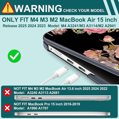 for M4 MacBook Air 15 inch Case 2025 2024 2023 Released A3241 A3114 M3 A2941 M2, Hard Shell Laptop Case with Keyboard Cover & Trackpad Film & 2 OTG Adapters, Daisy Flowers in Kuwait