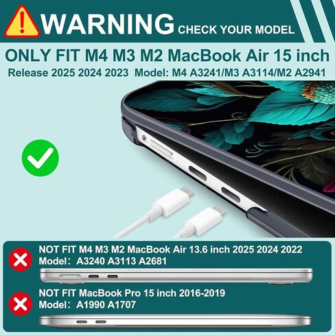 حافظة لجهاز ماك بوك اير 15 بوصة M3/M2 2024 2023 موديل A3114/A2941، حافظة لاب توب بلاستيكية صلبة مع غطاء لوحة مفاتيح وطبقة لوحة التتبع ومحولين OTG، مهور زرقاء in Kuwait