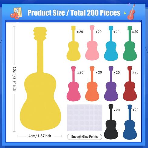 MixTeach 200 pcs Guitar Cutouts Paper Guitar Shape Accents Assorted Color Guitar Die Cuts Music Classroom Decorations with Glue Point for School Bulletin Board Locker Craft Projects Party Wall Decor in Saudi Arabia