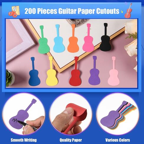 MixTeach 200 pcs Guitar Cutouts Paper Guitar Shape Accents Assorted Color Guitar Die Cuts Music Classroom Decorations with Glue Point for School Bulletin Board Locker Craft Projects Party Wall Decor in Saudi Arabia