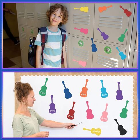 MixTeach 200 pcs Guitar Cutouts Paper Guitar Shape Accents Assorted Color Guitar Die Cuts Music Classroom Decorations with Glue Point for School Bulletin Board Locker Craft Projects Party Wall Decor in Saudi Arabia