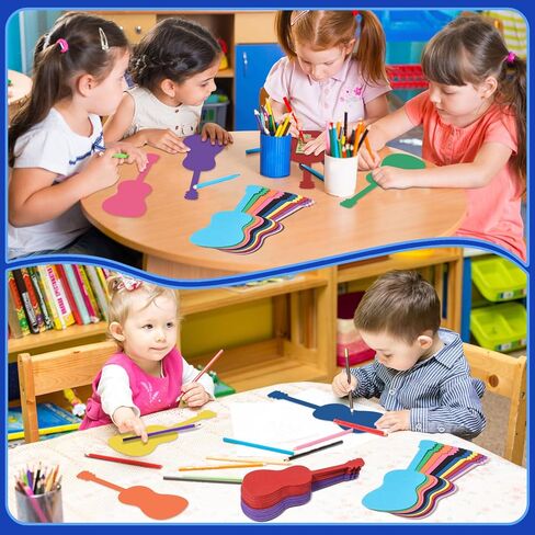MixTeach 200 pcs Guitar Cutouts Paper Guitar Shape Accents Assorted Color Guitar Die Cuts Music Classroom Decorations with Glue Point for School Bulletin Board Locker Craft Projects Party Wall Decor in Saudi Arabia