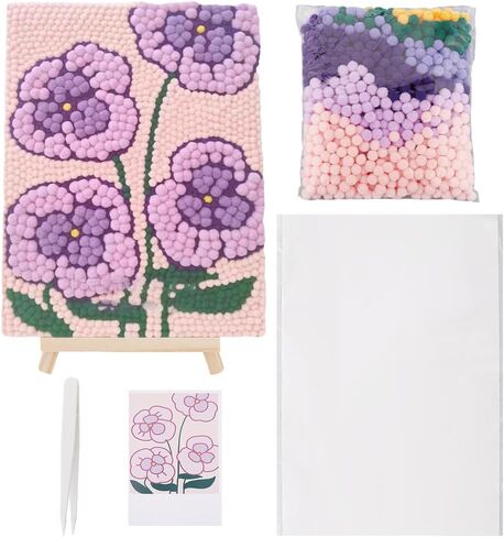 GORGECRAFT Pom Pom Craft Kit Colorful Floral Drawing Board Pom Pom Art Set with Wood Easels Photo Frame Small Flower Painting Fluffy Balls Pompom Art Kit for Home Painting Art Supplies DIY Crafts in Saudi Arabia
