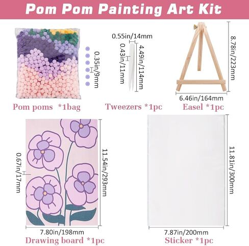 GORGECRAFT Pom Pom Craft Kit Colorful Floral Drawing Board Pom Pom Art Set with Wood Easels Photo Frame Small Flower Painting Fluffy Balls Pompom Art Kit for Home Painting Art Supplies DIY Crafts in Saudi Arabia