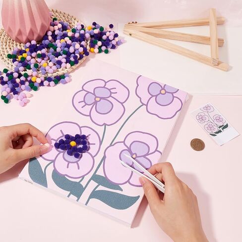 GORGECRAFT Pom Pom Craft Kit Colorful Floral Drawing Board Pom Pom Art Set with Wood Easels Photo Frame Small Flower Painting Fluffy Balls Pompom Art Kit for Home Painting Art Supplies DIY Crafts in Saudi Arabia