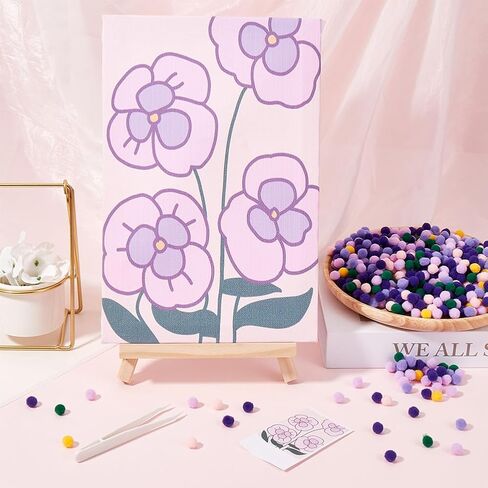GORGECRAFT Pom Pom Craft Kit Colorful Floral Drawing Board Pom Pom Art Set with Wood Easels Photo Frame Small Flower Painting Fluffy Balls Pompom Art Kit for Home Painting Art Supplies DIY Crafts in Saudi Arabia