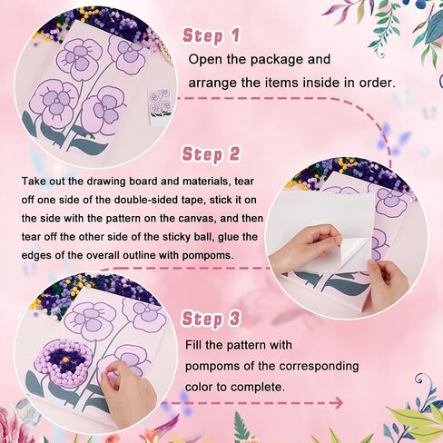 GORGECRAFT Pom Pom Craft Kit Colorful Floral Drawing Board Pom Pom Art Set with Wood Easels Photo Frame Small Flower Painting Fluffy Balls Pompom Art Kit for Home Painting Art Supplies DIY Crafts in Saudi Arabia