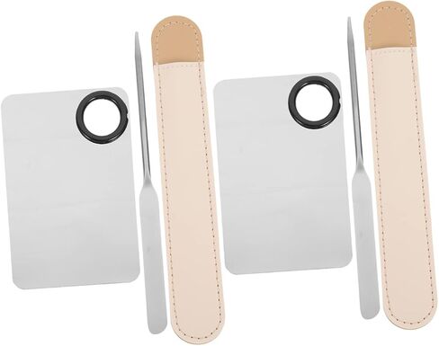 2Sets Color Mixing Palette with Stainless Steel Spatula and Leather Case for Makeup Nail Art Easy to Clean Portable Beauty Tools for Customizing Foundation Blush in Saudi Arabia