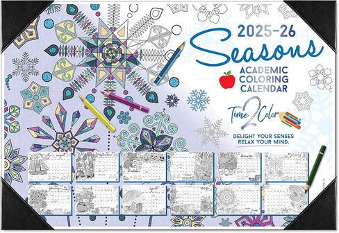 Time2Color 2025-2026 Seasons Theme Academic Desk Blotter Coloring Calendar: August 2025 - July 2026 (19" x 13") in Saudi Arabia