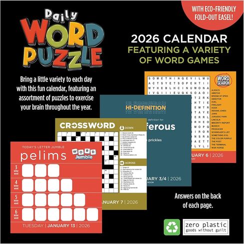 TF Publishing 2026 Daily Word Puzzle Dailder Desktop Calendar - منظمة المنزل والمكتب - تقويم مكتب صغير 2026 مع صفحات تمزق كاملة اللون وورق من الورق المقوى الحامل - 5.25 بوصة × 5.25 بوصة in Kuwait