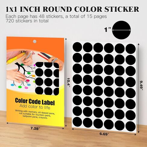 1 Inch Colored Dot Stickers Round Labels (720 Dots, 15 Sheets) - Round Color Coding Labels Circle Stickers for Organizing, Inventory, File Folders (Black) in Saudi Arabia
