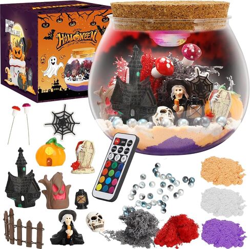 Halloween Light-Up Terrarium Kit for Kids - LED Night Light Birthday Gift for Boys Ages 4 5 6 7 8-12 Year Old - Halloween Toys DIY Arts and Crafts Kit for Kids - Best Presents for Boys in Saudi Arabia