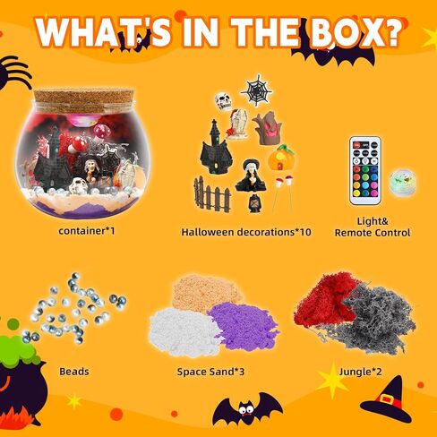 Halloween Light-Up Terrarium Kit for Kids - LED Night Light Birthday Gift for Boys Ages 4 5 6 7 8-12 Year Old - Halloween Toys DIY Arts and Crafts Kit for Kids - Best Presents for Boys in Saudi Arabia