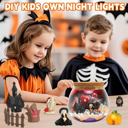 Halloween Light-Up Terrarium Kit for Kids - LED Night Light Birthday Gift for Boys Ages 4 5 6 7 8-12 Year Old - Halloween Toys DIY Arts and Crafts Kit for Kids - Best Presents for Boys in Saudi Arabia