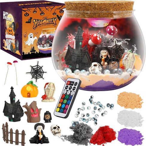 Halloween Light-Up Terrarium Kit for Kids - LED Night Light Birthday Gift for Boys Ages 4 5 6 7 8-12 Year Old - Halloween Toys DIY Arts and Crafts Kit for Kids - Best Presents for Boys in Saudi Arabia