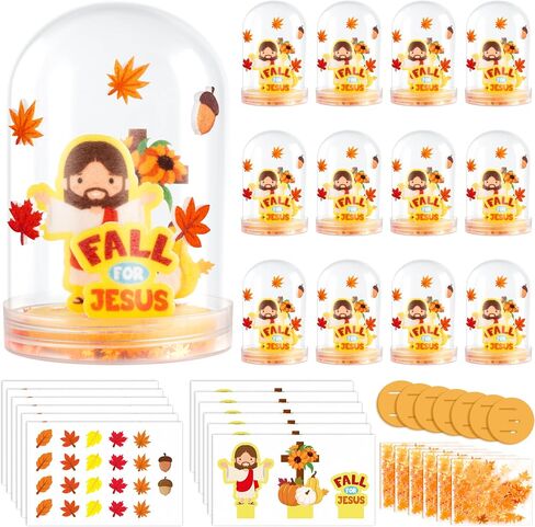 مجموعات الشكر الثلج كراتية - 60pcs تقع أمام يسوع Cross Felt Kit Kit ، اصنع خريفك المسيحي اليساري Pine Cone Maple Snow Globes Decor in Saudi Arabia