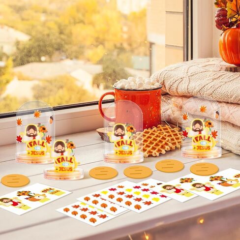 مجموعات الشكر الثلج كراتية - 60pcs تقع أمام يسوع Cross Felt Kit Kit ، اصنع خريفك المسيحي اليساري Pine Cone Maple Snow Globes Decor in Saudi Arabia