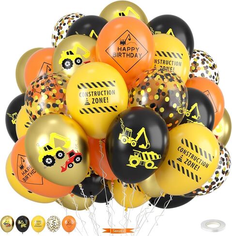 Construction Balloons, 12 Inch Gold Black Yellow Orange Confetti Balloons for Kids Boy Baby Shower Construction Themed Birthday Truck Party Graduation Supplies in Kuwait