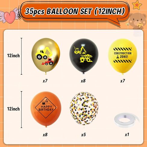 Construction Balloons, 12 Inch Gold Black Yellow Orange Confetti Balloons for Kids Boy Baby Shower Construction Themed Birthday Truck Party Graduation Supplies in Kuwait
