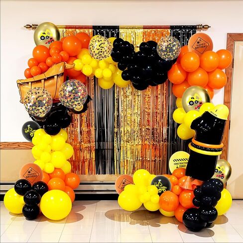 Construction Balloons, 12 Inch Gold Black Yellow Orange Confetti Balloons for Kids Boy Baby Shower Construction Themed Birthday Truck Party Graduation Supplies in Kuwait