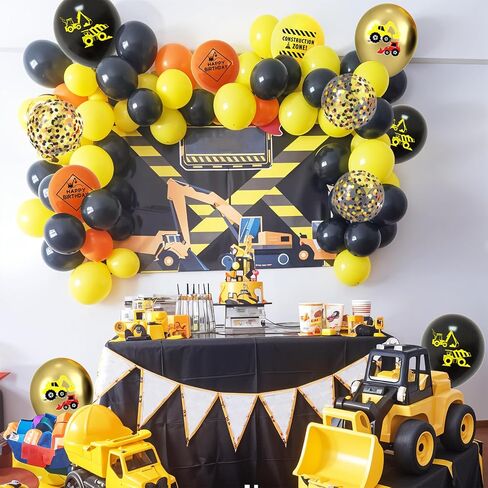 Construction Balloons, 12 Inch Gold Black Yellow Orange Confetti Balloons for Kids Boy Baby Shower Construction Themed Birthday Truck Party Graduation Supplies in Kuwait