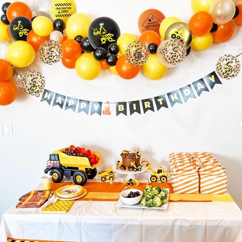 Construction Balloons, 12 Inch Gold Black Yellow Orange Confetti Balloons for Kids Boy Baby Shower Construction Themed Birthday Truck Party Graduation Supplies in Kuwait