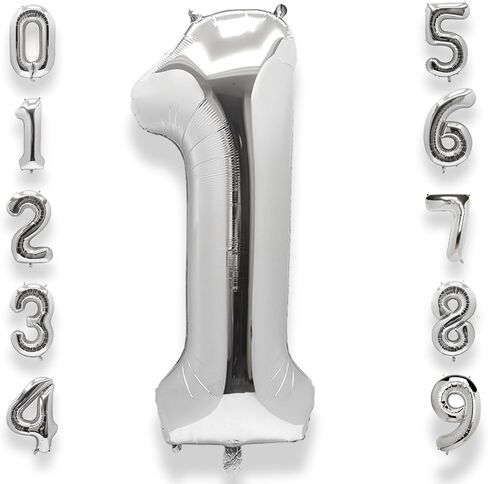 AULE 40 Inch Big Silver 1 Balloon Number Large Foil Helium Number Balloons 0-9 Jumbo Giant Happy 1st Birthday Party Decorations for Boy or Girl Huge Mylar Anniversary Party Supplies in Kuwait