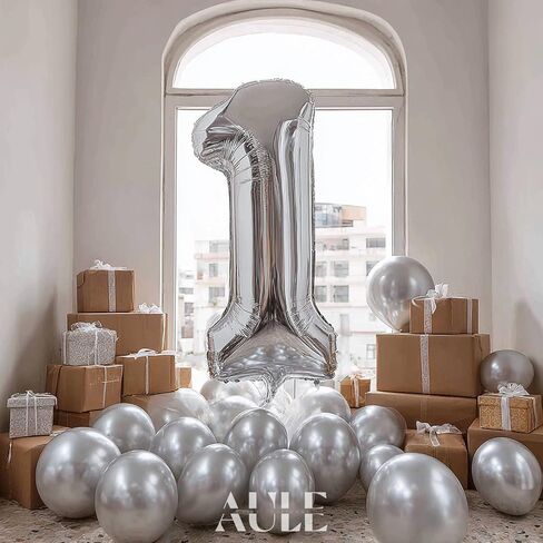 AULE 40 Inch Big Silver 1 Balloon Number Large Foil Helium Number Balloons 0-9 Jumbo Giant Happy 1st Birthday Party Decorations for Boy or Girl Huge Mylar Anniversary Party Supplies in Kuwait