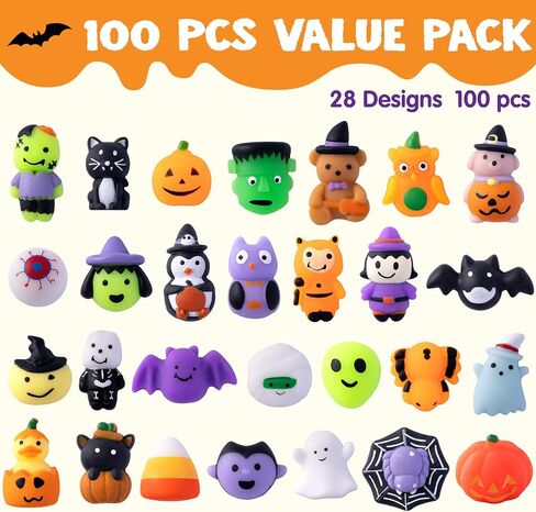 Joyin 100 PCS Halloween Mochi Squishy Toys for Kids Gift ، Halloween Kawaii Sensory Truff Toys for Halloween Party Favors Decor in Kuwait