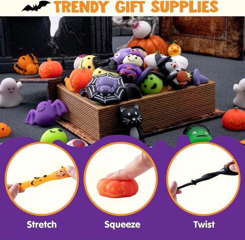 Joyin 100 PCS Halloween Mochi Squishy Toys for Kids Gift ، Halloween Kawaii Sensory Truff Toys for Halloween Party Favors Decor in Kuwait