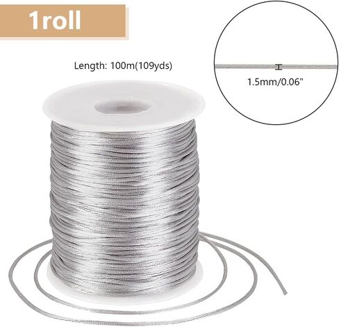 PH PandaHall 109 Yards Rattail Satin Cord 1.5mm Silver Silk Crafts Cords Satin Bracelet String Thread for Macrame Kumihimo Friendship Bracelet Necklace Chinese Knot Dream Catchers Braid Hair in Saudi Arabia
