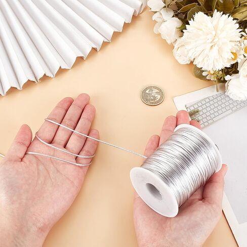PH PandaHall 109 Yards Rattail Satin Cord 1.5mm Silver Silk Crafts Cords Satin Bracelet String Thread for Macrame Kumihimo Friendship Bracelet Necklace Chinese Knot Dream Catchers Braid Hair in Saudi Arabia