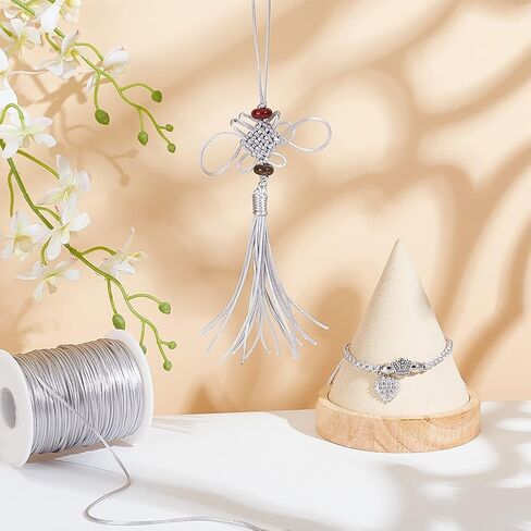 PH PandaHall 109 Yards Rattail Satin Cord 1.5mm Silver Silk Crafts Cords Satin Bracelet String Thread for Macrame Kumihimo Friendship Bracelet Necklace Chinese Knot Dream Catchers Braid Hair in Saudi Arabia