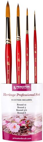 Princeton Artist Brush Co. Heritage 4-pc Synthetic Sable Watercolor Brushes Professional Set - Sable Paint Brushes for Watercolor Painting - Sable Hair Paint Brushes Sizes 3/0, 3, 8, and 12 in Saudi Arabia