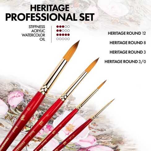 Princeton Artist Brush Co. Heritage 4-pc Synthetic Sable Watercolor Brushes Professional Set - Sable Paint Brushes for Watercolor Painting - Sable Hair Paint Brushes Sizes 3/0, 3, 8, and 12 in Saudi Arabia