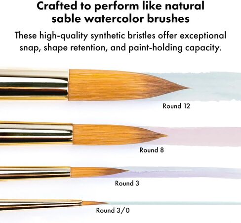 Princeton Artist Brush Co. Heritage 4-pc Synthetic Sable Watercolor Brushes Professional Set - Sable Paint Brushes for Watercolor Painting - Sable Hair Paint Brushes Sizes 3/0, 3, 8, and 12 in Saudi Arabia